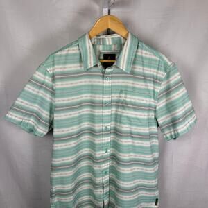 prAna Short Sleeve Button Up Outdoor Stripe Shirt Men's Size Large